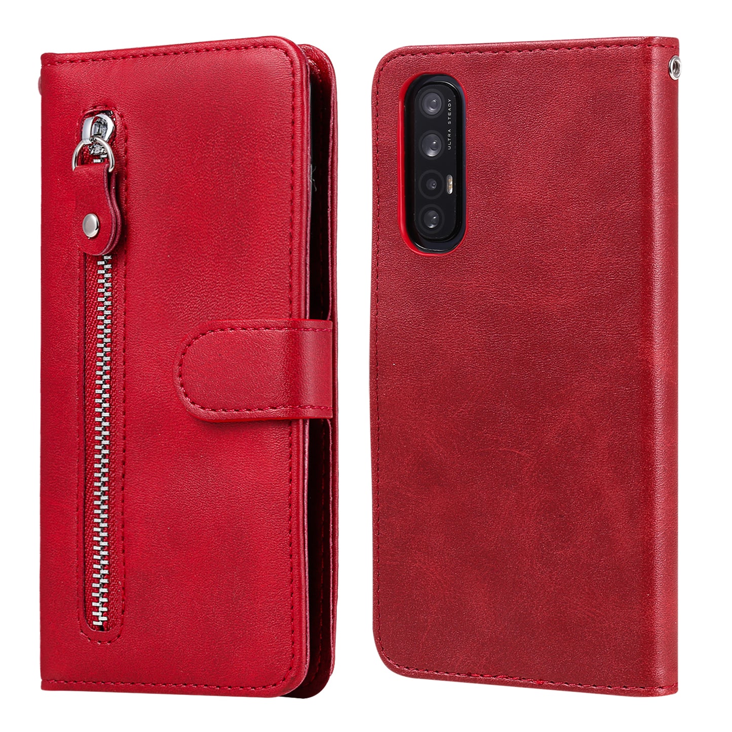 Zipper Pocket Leather Protector Wallet Case for OPPO Find X2 Neo/Reno3 Pro