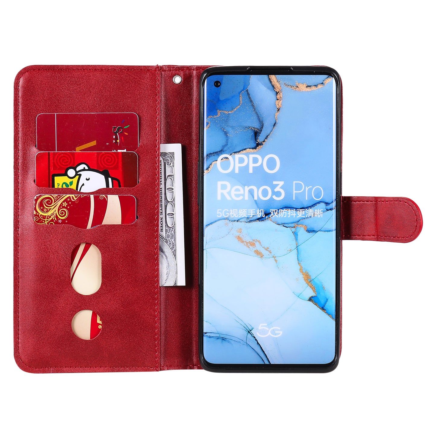 Zipper Pocket Leather Protector Wallet Case for OPPO Find X2 Neo/Reno3 Pro