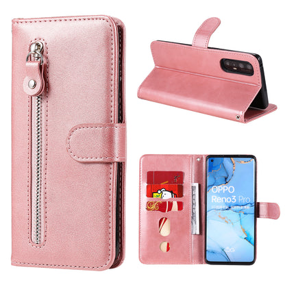 Zipper Pocket Leather Protector Wallet Case for OPPO Find X2 Neo/Reno3 Pro