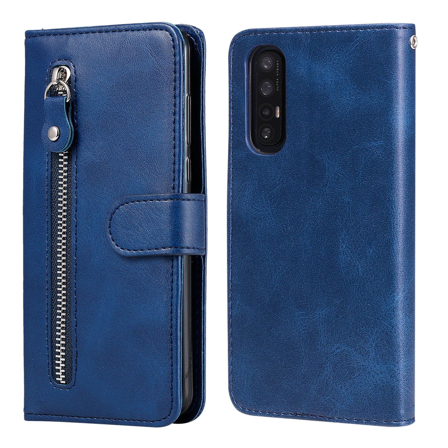 Zipper Pocket Leather Protector Wallet Case for OPPO Find X2 Neo/Reno3 Pro