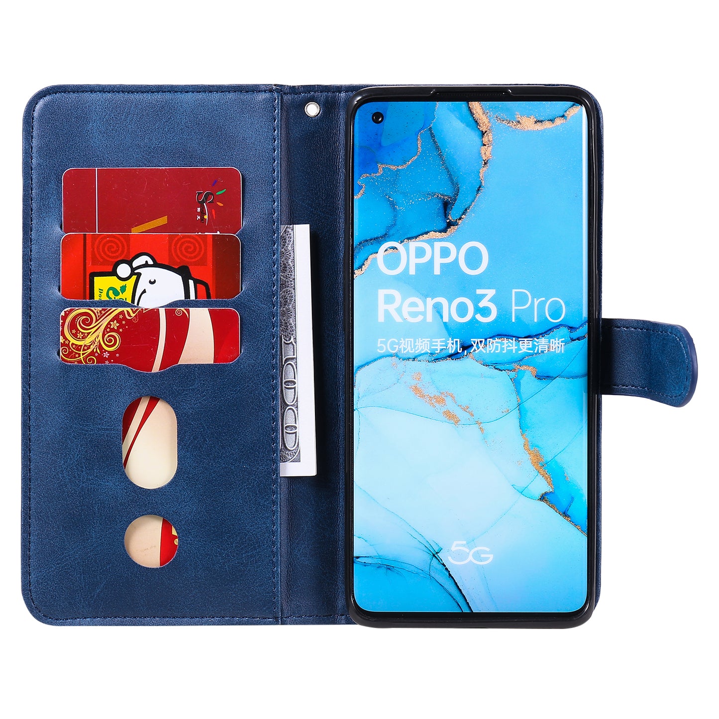 Zipper Pocket Leather Protector Wallet Case for OPPO Find X2 Neo/Reno3 Pro