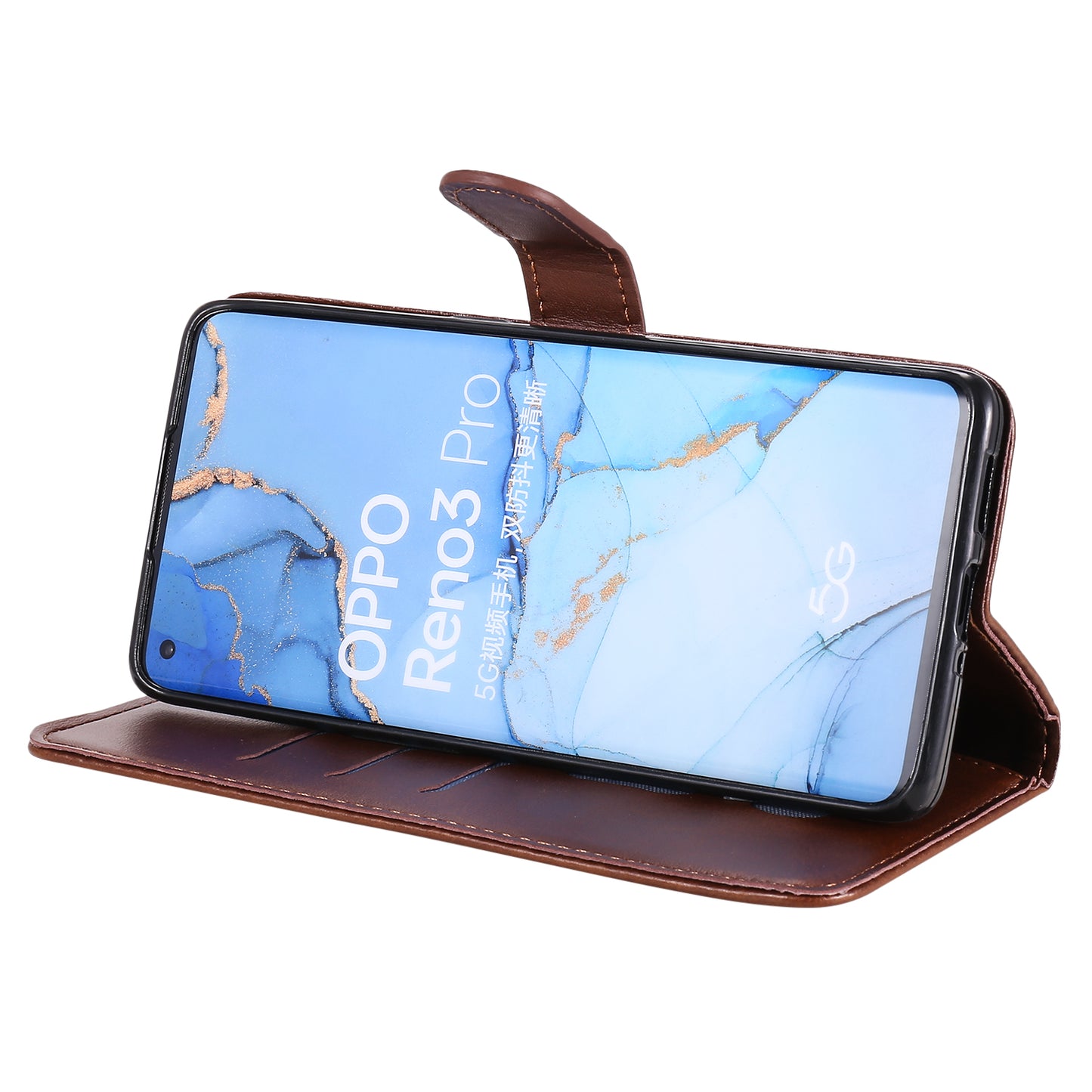 Zipper Pocket Leather Protector Wallet Case for OPPO Find X2 Neo/Reno3 Pro