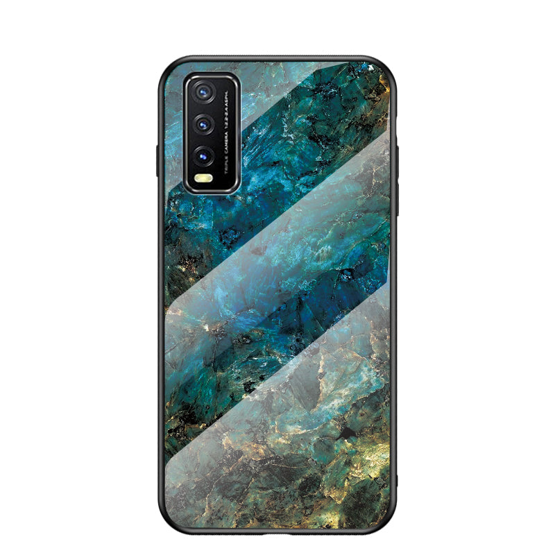 Marbling Pattern Tempered Glass + PC + TPU Edge Cell Phone Hybrid Cover for vivo Y20