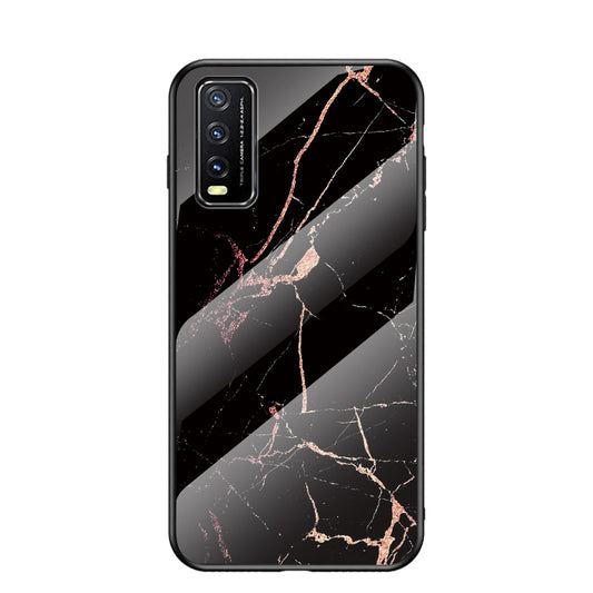 Marbling Pattern Tempered Glass + PC + TPU Edge Cell Phone Hybrid Cover for vivo Y20