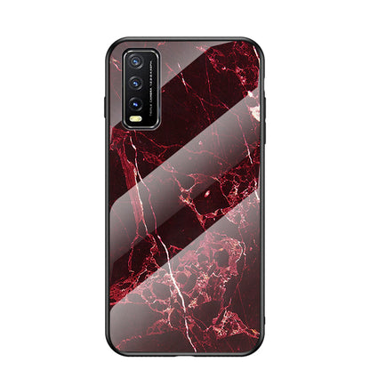 Marbling Pattern Tempered Glass + PC + TPU Edge Cell Phone Hybrid Cover for vivo Y20