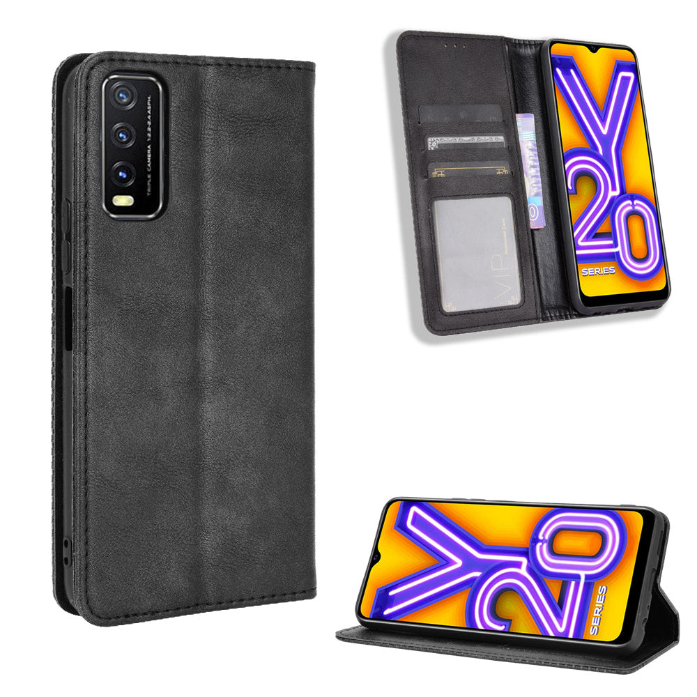 Retro Style PU Leather Stand Wallet Phone Casing for vivo Y20/Y20i