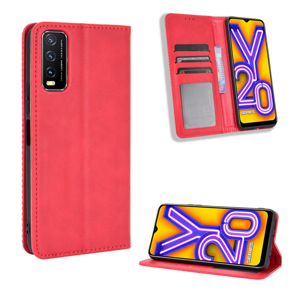 Retro Style PU Leather Stand Wallet Phone Casing for vivo Y20/Y20i