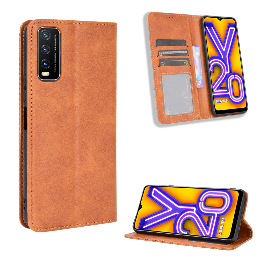 Retro Style PU Leather Stand Wallet Phone Casing for vivo Y20/Y20i