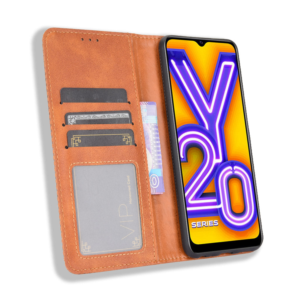 Retro Style PU Leather Stand Wallet Phone Casing for vivo Y20/Y20i