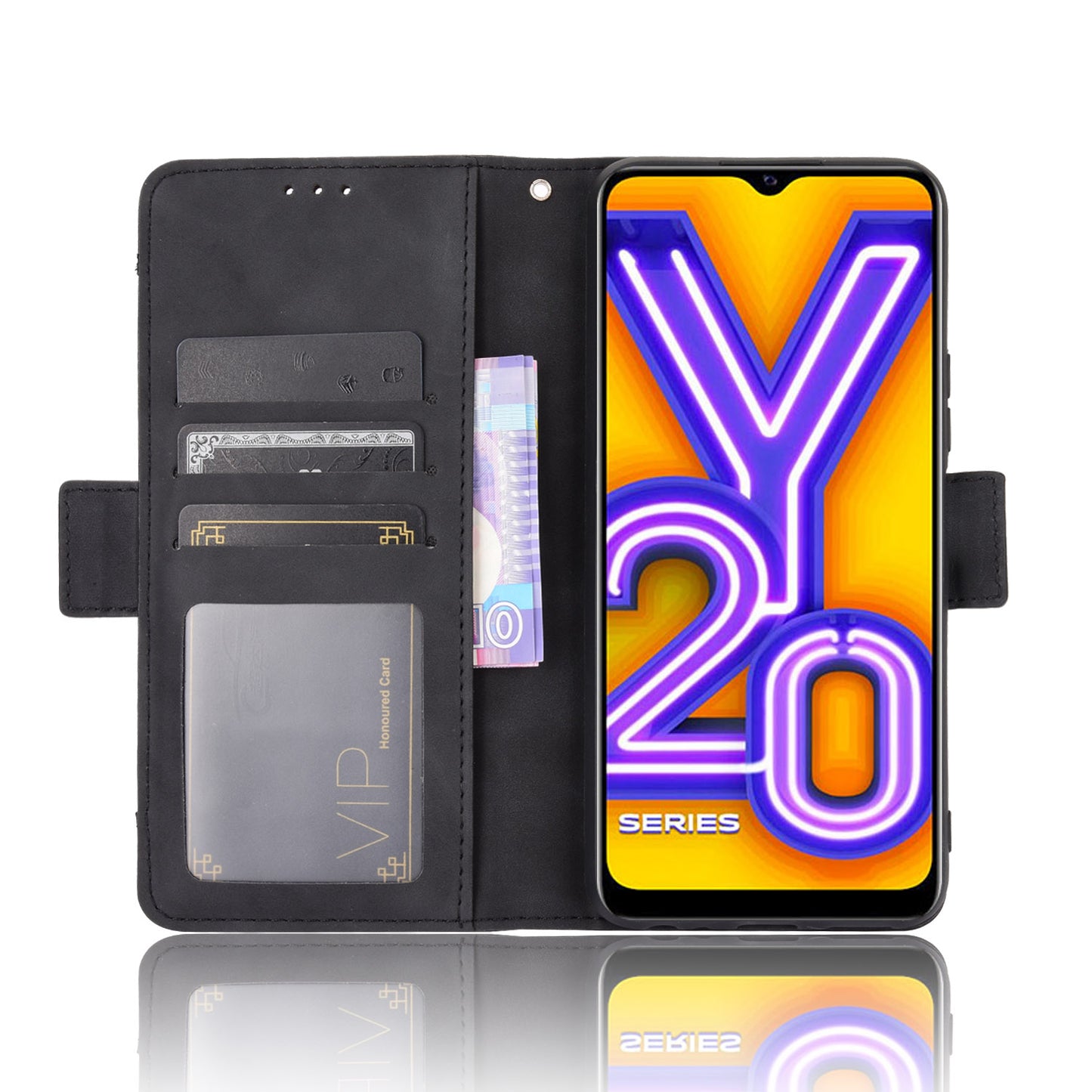 Leather Wallet Phone Cover Shell with Multiple Card-Carrying Slots for Vivo Y20 2020/Y20i