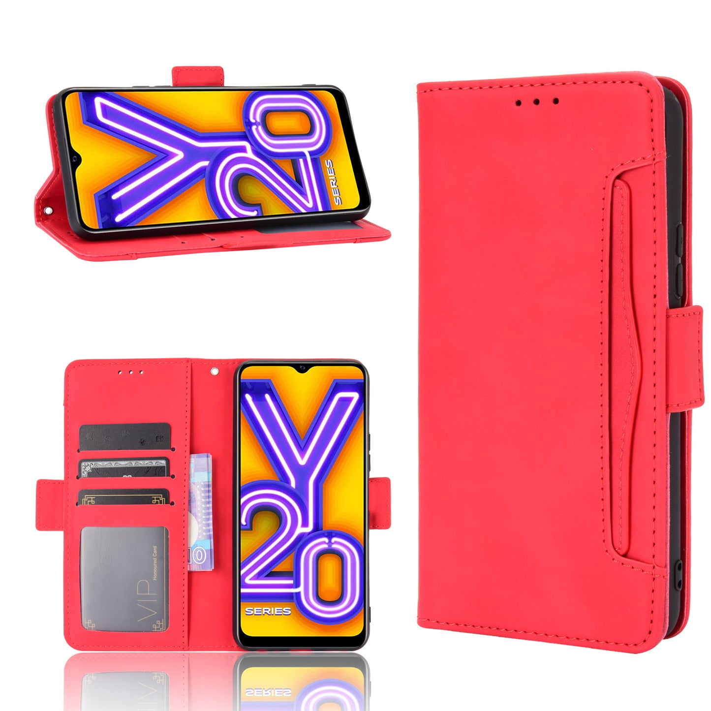 Leather Wallet Phone Cover Shell with Multiple Card-Carrying Slots for Vivo Y20 2020/Y20i