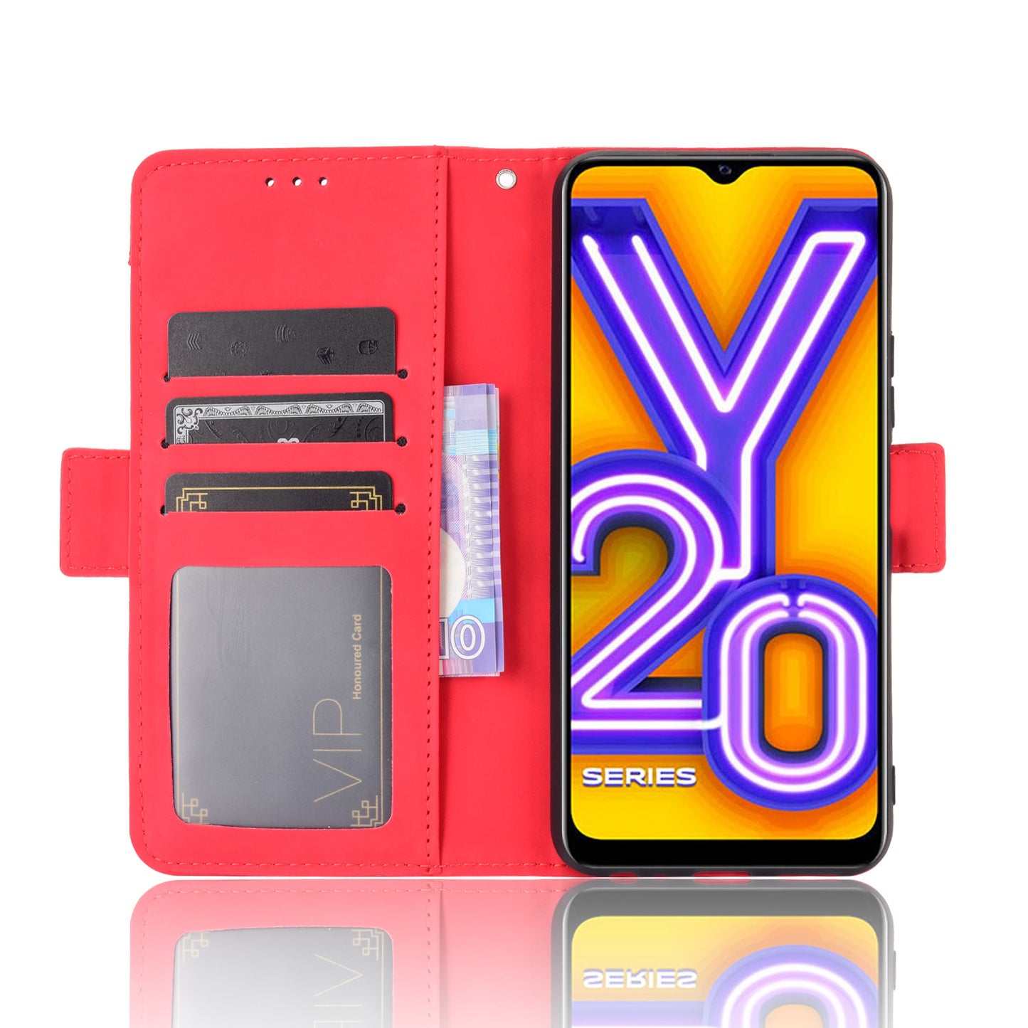 Leather Wallet Phone Cover Shell with Multiple Card-Carrying Slots for Vivo Y20 2020/Y20i