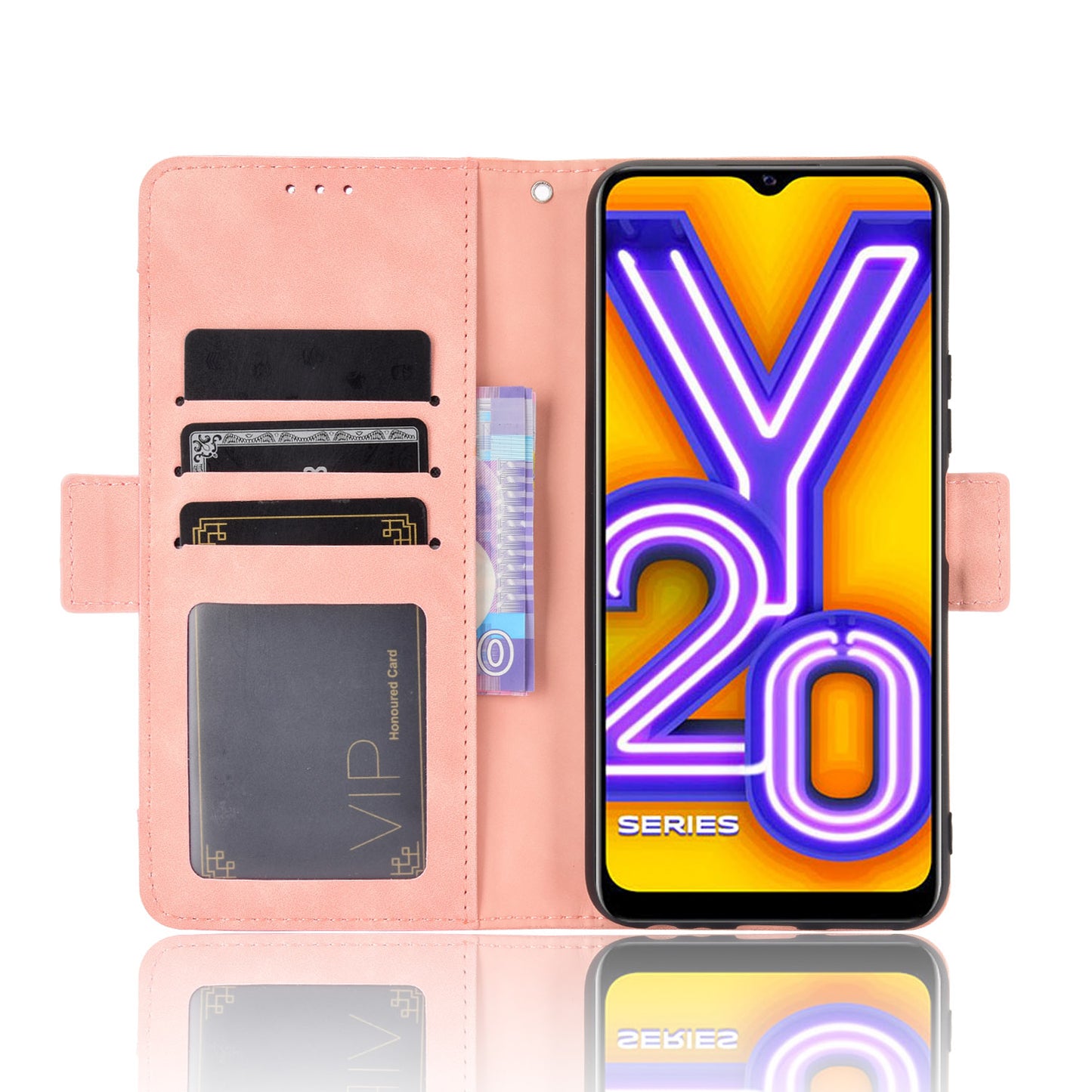 Leather Wallet Phone Cover Shell with Multiple Card-Carrying Slots for Vivo Y20 2020/Y20i