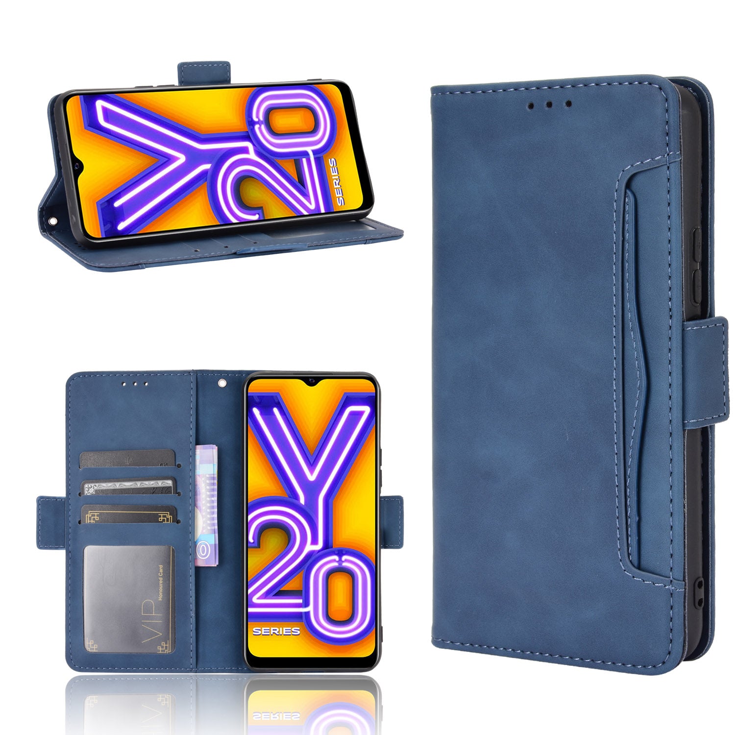 Leather Wallet Phone Cover Shell with Multiple Card-Carrying Slots for Vivo Y20 2020/Y20i