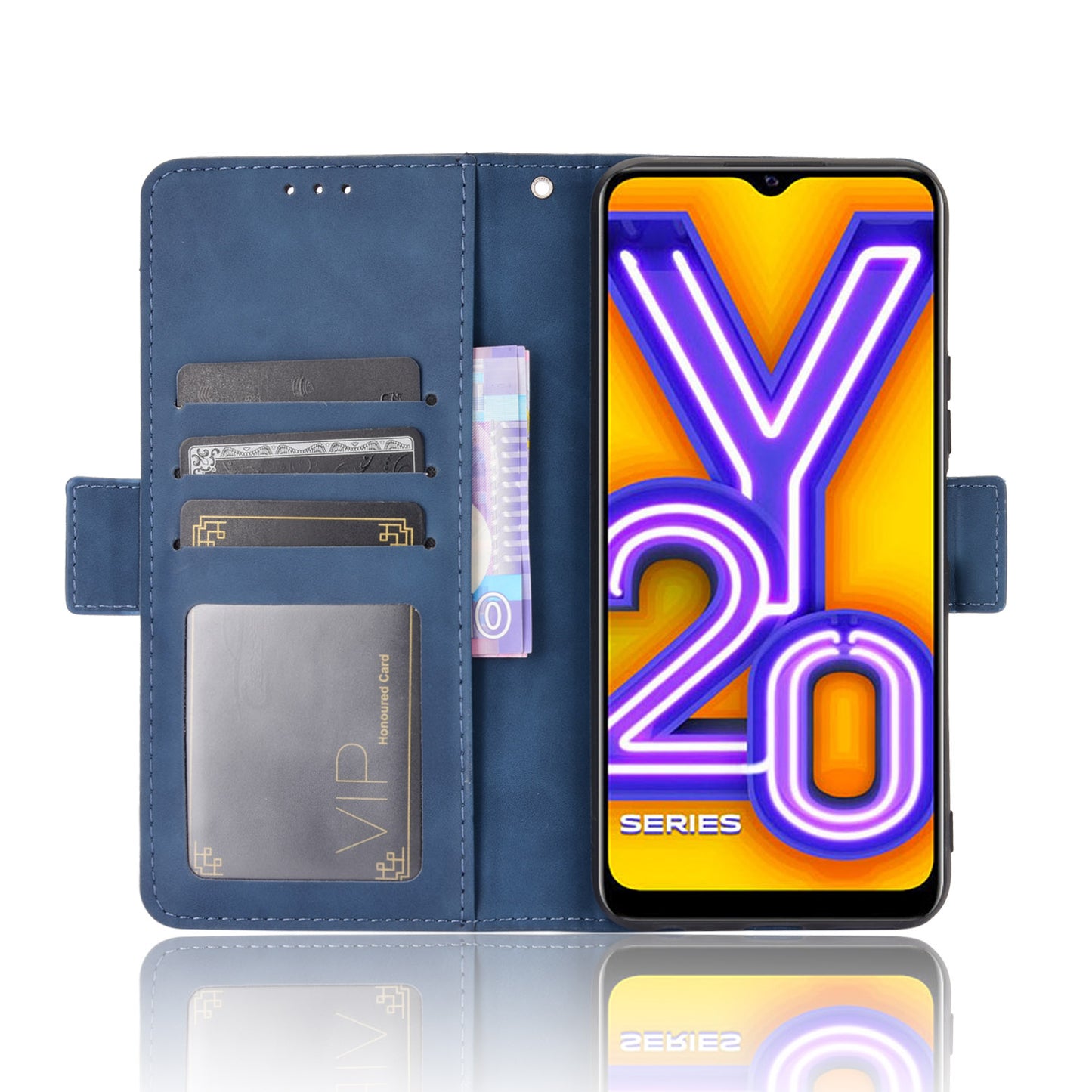 Leather Wallet Phone Cover Shell with Multiple Card-Carrying Slots for Vivo Y20 2020/Y20i