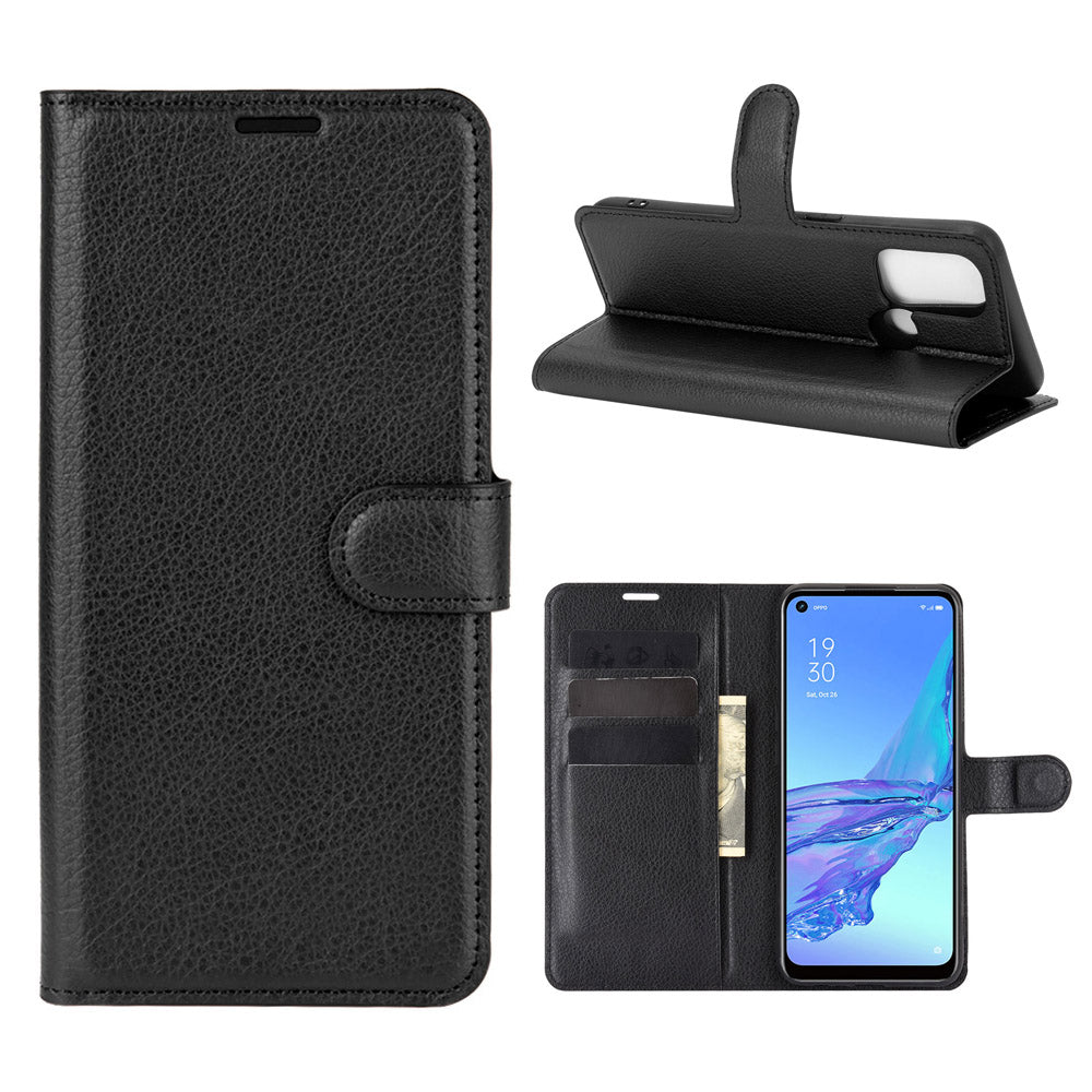 Litchi Skin Wallet Leather Cell Phone Case for Oppo A53 (2020)