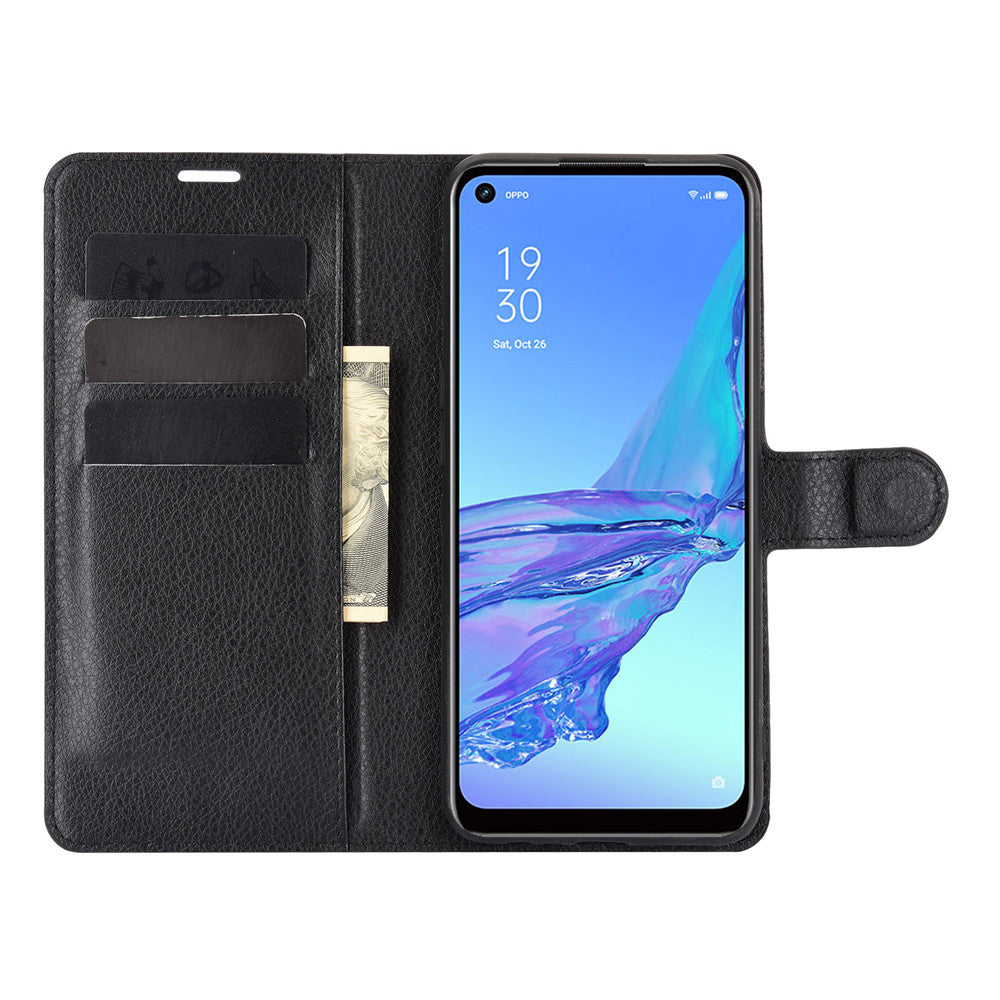 Litchi Skin Wallet Leather Cell Phone Case for Oppo A53 (2020)