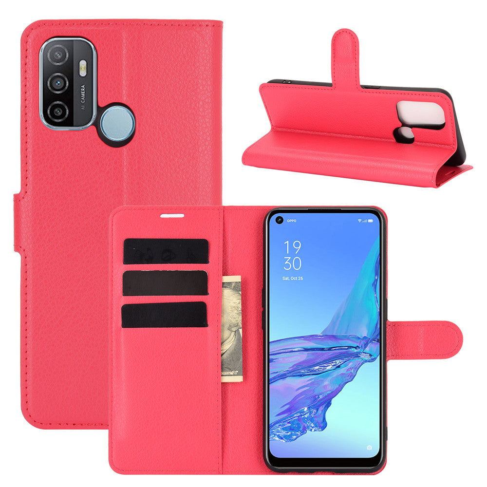 Litchi Skin Wallet Leather Cell Phone Case for Oppo A53 (2020)