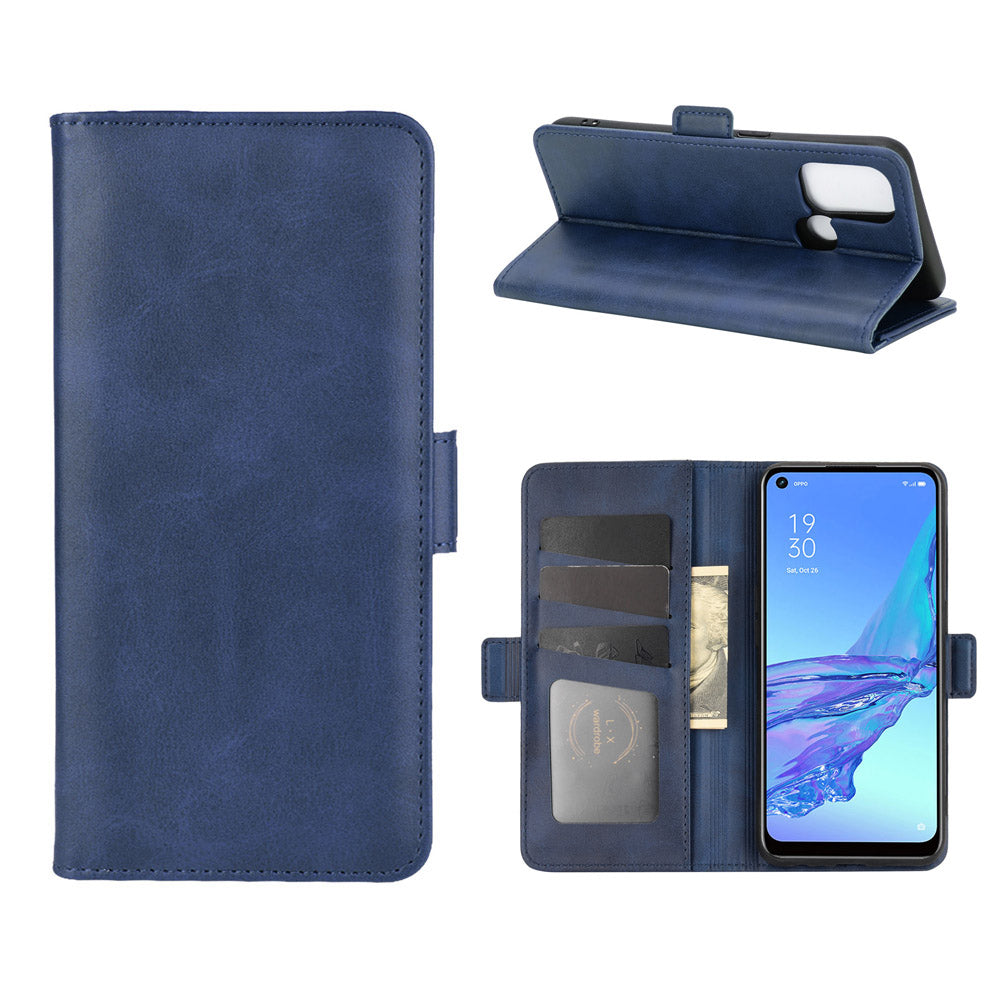 Magnetic Double Clasp Leather Wallet Stand Cover for OPPO A53 (2020)