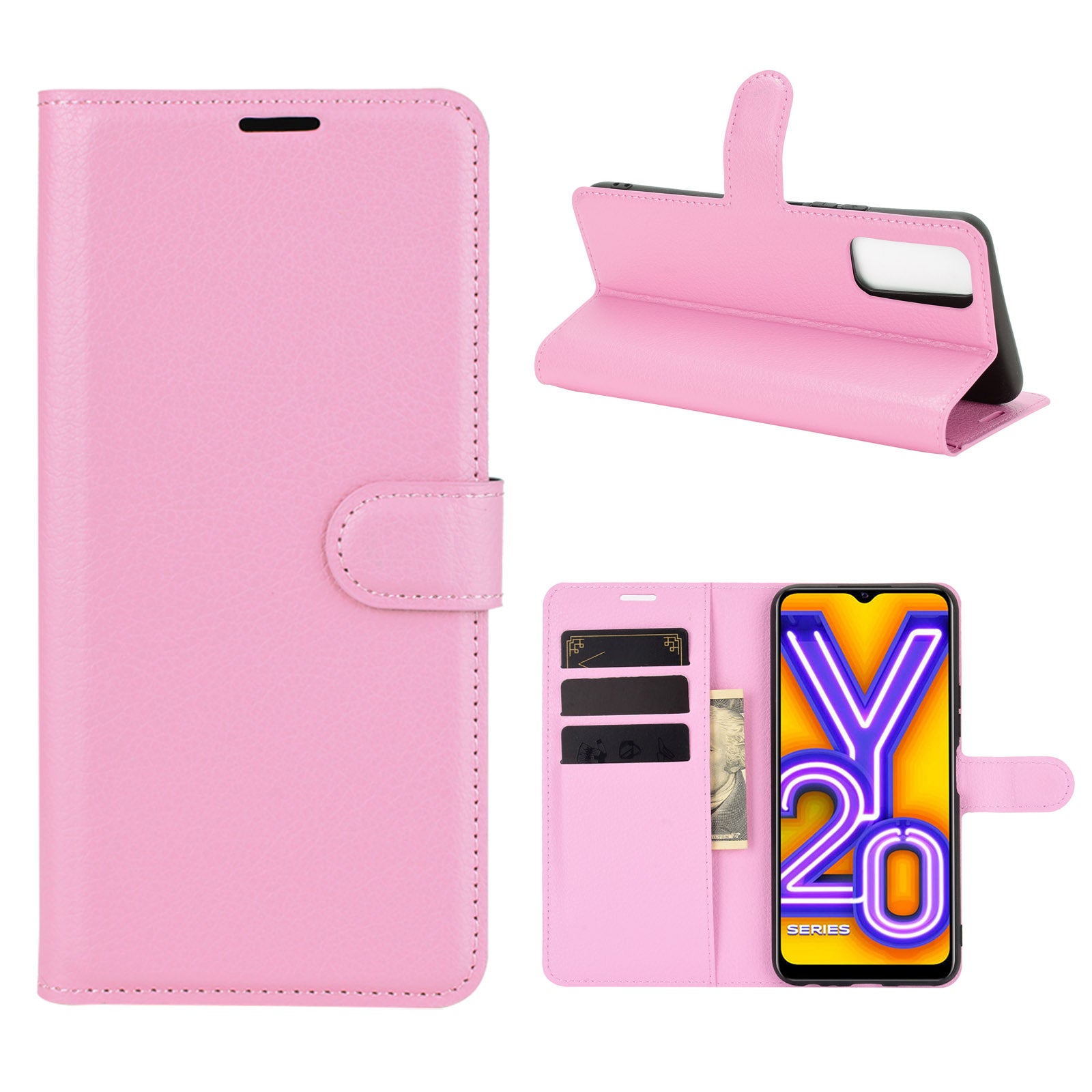 Litchi Skin Wallet Leather Cell Phone Case for vivo Y20s/ Y11s/ Y30 (China)/ Y20/ Y20i/ iQOO U1x