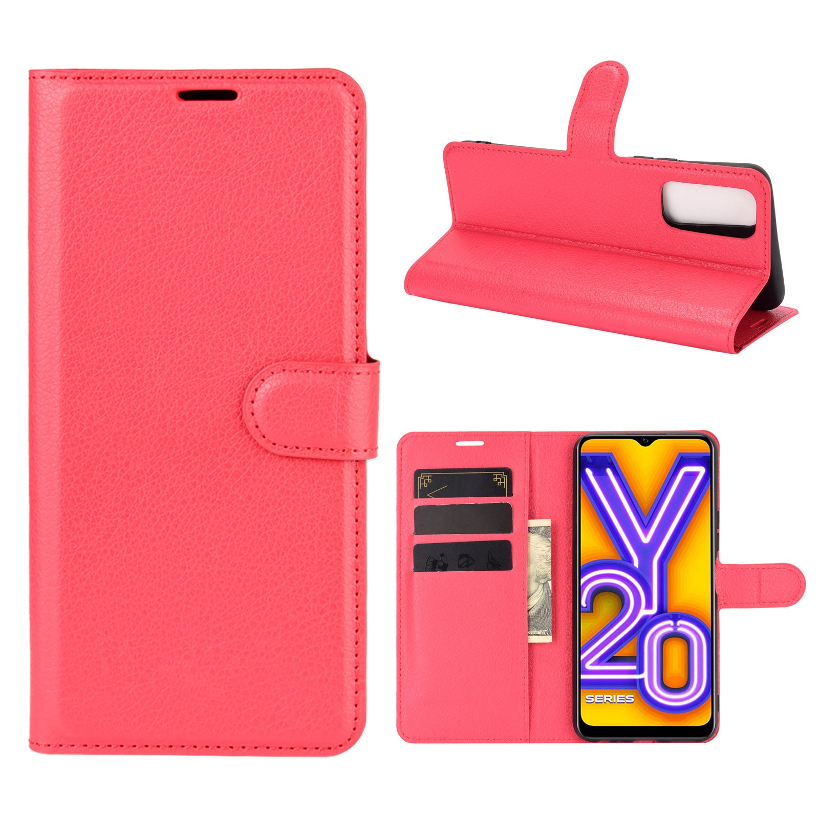 Litchi Skin Wallet Leather Cell Phone Case for vivo Y20s/ Y11s/ Y30 (China)/ Y20/ Y20i/ iQOO U1x