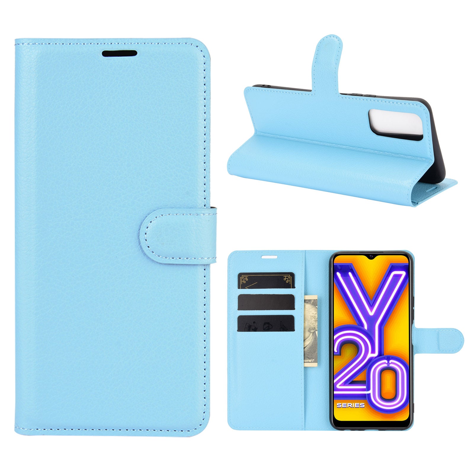 Litchi Skin Wallet Leather Cell Phone Case for vivo Y20s/ Y11s/ Y30 (China)/ Y20/ Y20i/ iQOO U1x