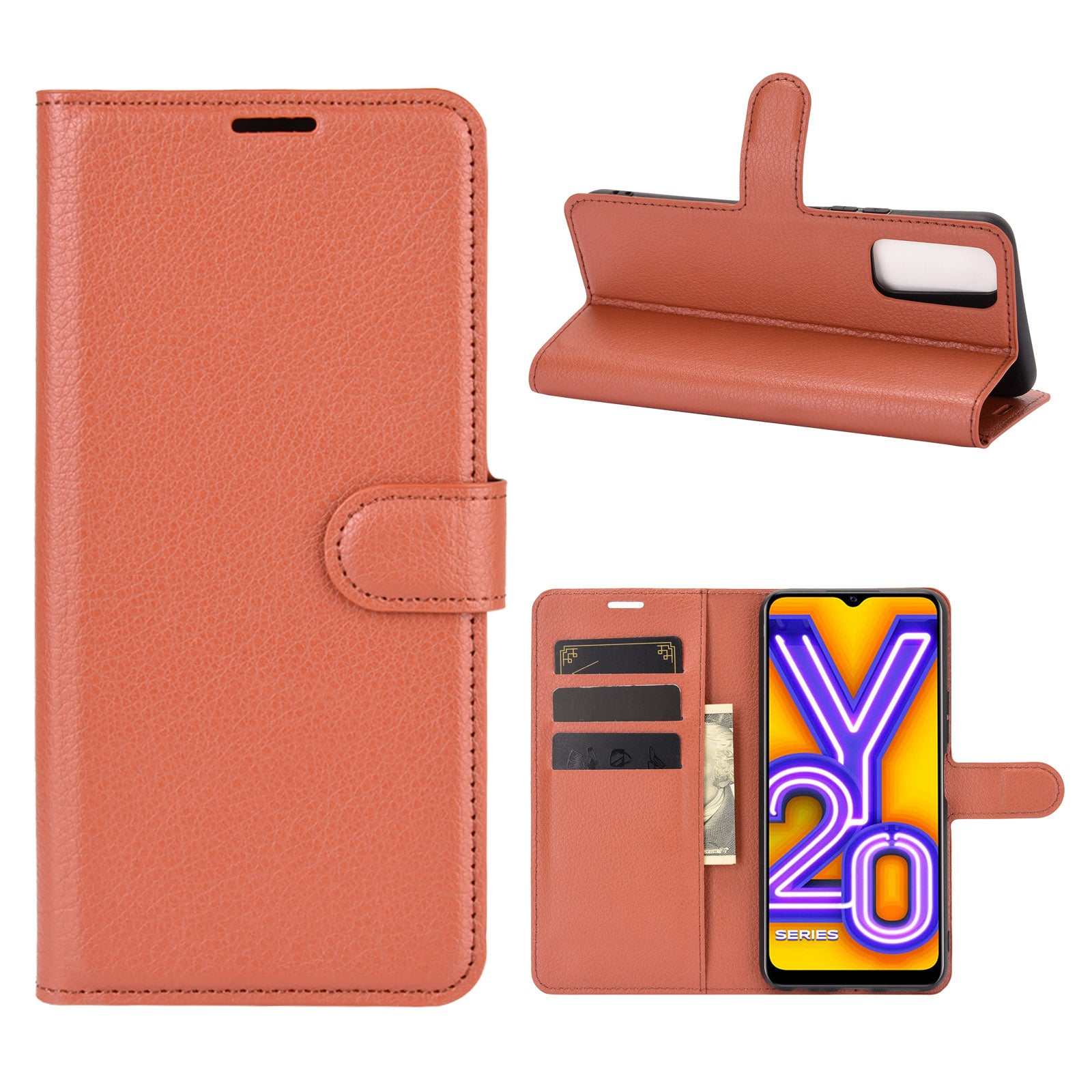 Litchi Skin Wallet Leather Cell Phone Case for vivo Y20s/ Y11s/ Y30 (China)/ Y20/ Y20i/ iQOO U1x