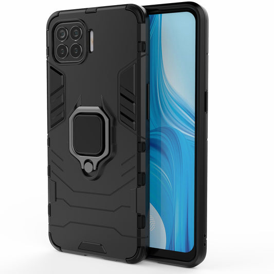 Ring-Shape Kickstand PC + TPU Hybrid Phone Cover for Oppo F17 Pro