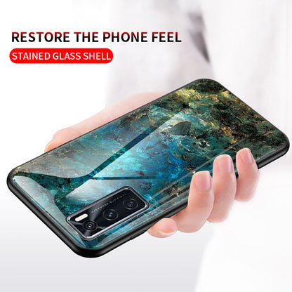 Marble Pattern TPU + PC + Tempered Glass Cell Phone Hybrid Cover for Vivo V20 SE