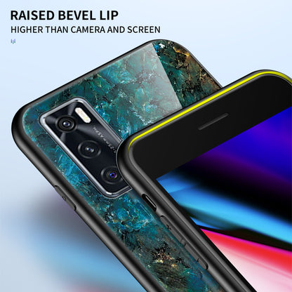 Marble Pattern TPU + PC + Tempered Glass Cell Phone Hybrid Cover for Vivo V20 SE