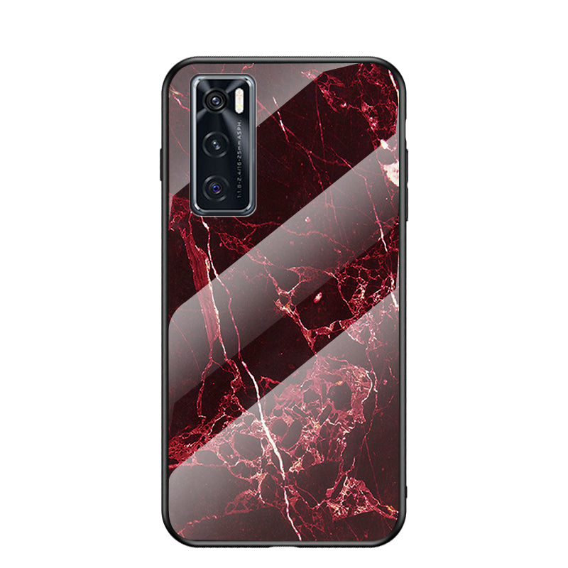 Marble Pattern TPU + PC + Tempered Glass Cell Phone Hybrid Cover for Vivo V20 SE