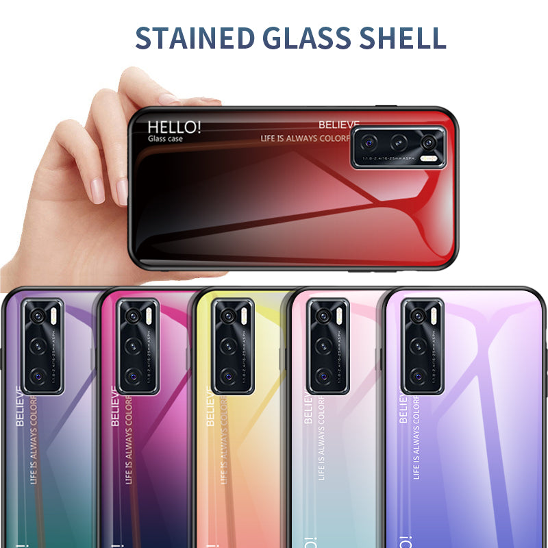 Tempered Glass Cell Phone Case with Gradient Pattern Painting for Vivo V20 SE