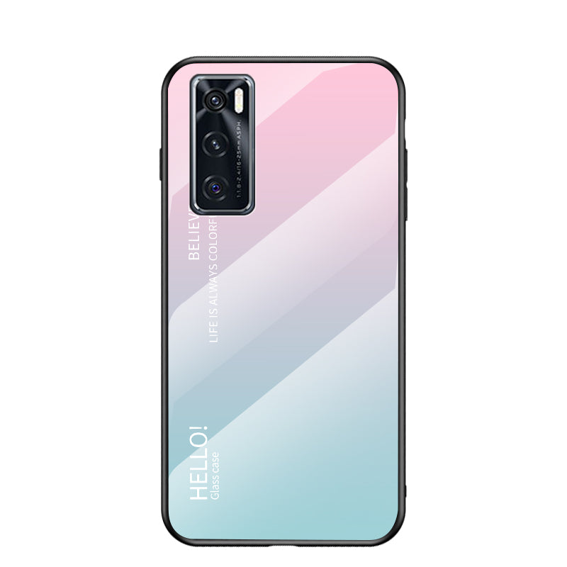 Tempered Glass Cell Phone Case with Gradient Pattern Painting for Vivo V20 SE