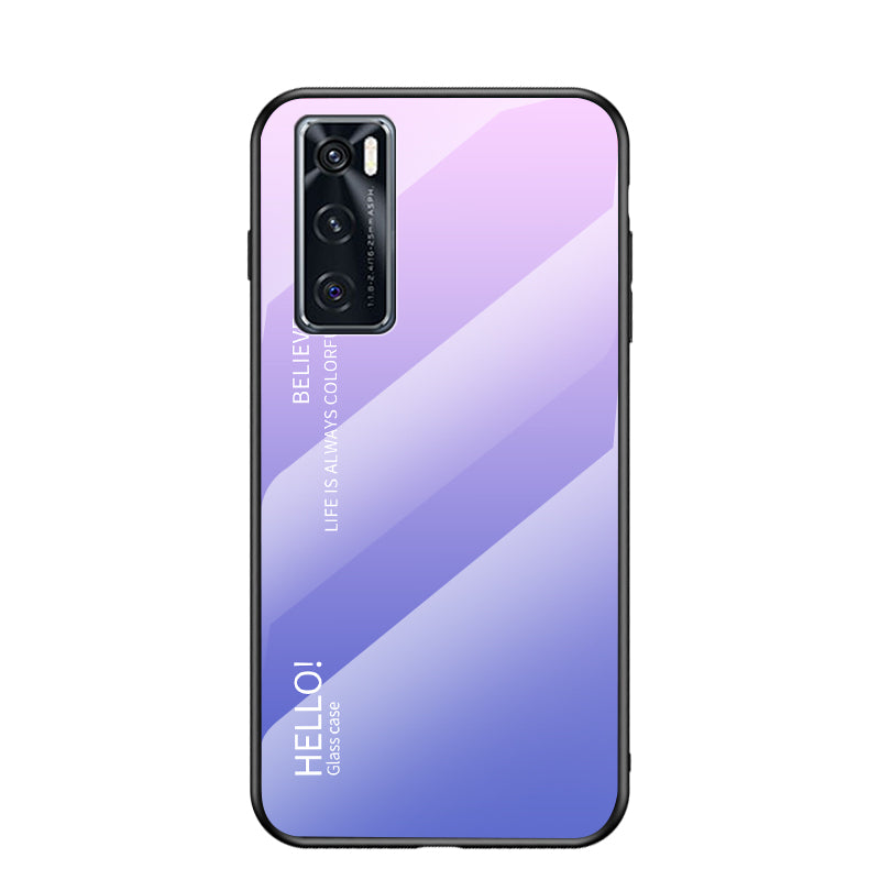 Tempered Glass Cell Phone Case with Gradient Pattern Painting for Vivo V20 SE