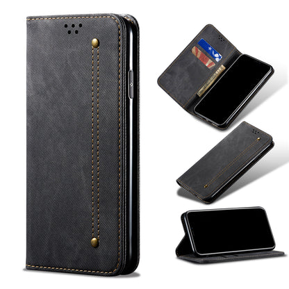 Leisure Style Jeans Cloth Texture Wallet Cell Phone Stand Leather Case for Vivo Y70 2020