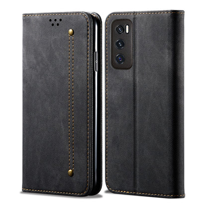 Leisure Style Jeans Cloth Texture Wallet Cell Phone Stand Leather Case for Vivo Y70 2020