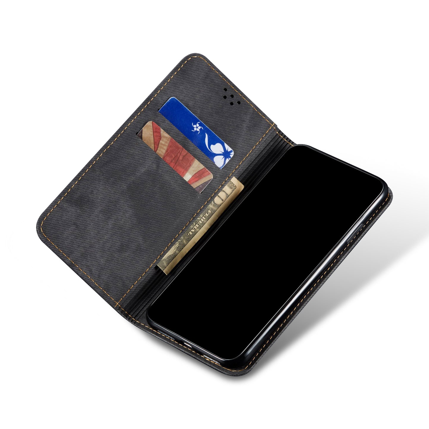 Leisure Style Jeans Cloth Texture Wallet Cell Phone Stand Leather Case for Vivo Y70 2020