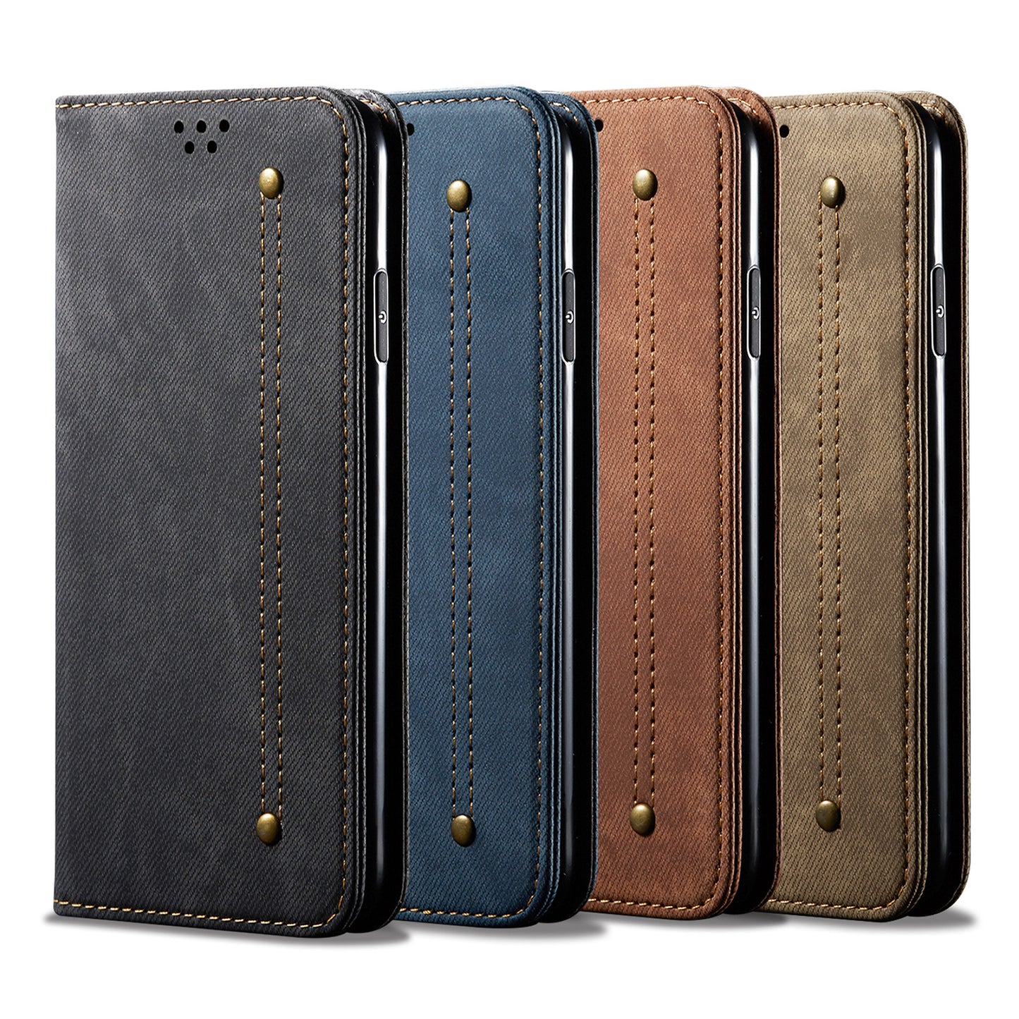 Leisure Style Jeans Cloth Texture Wallet Cell Phone Stand Leather Case for Vivo Y70 2020