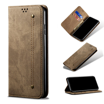 Leisure Style Jeans Cloth Texture Wallet Cell Phone Stand Leather Case for Vivo Y70 2020