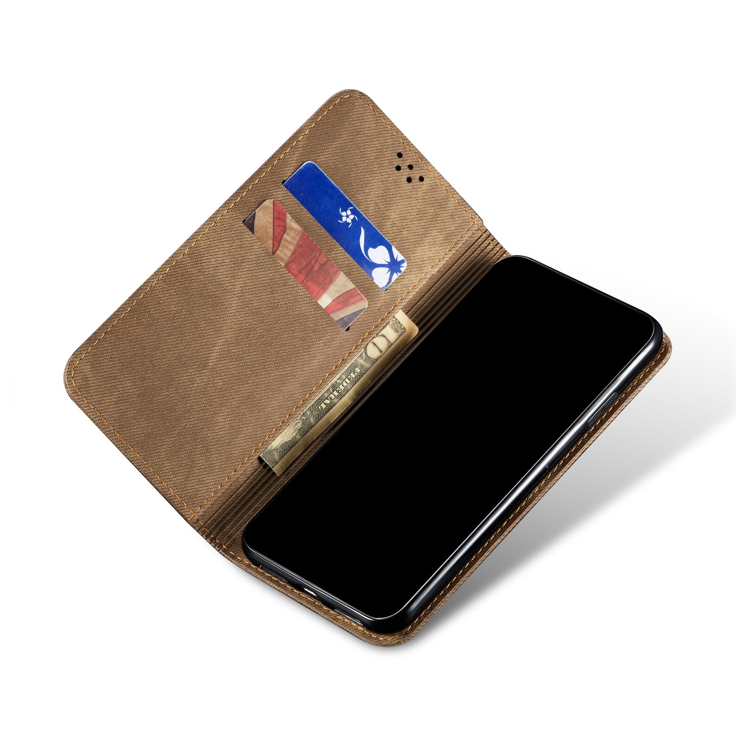 Leisure Style Jeans Cloth Texture Wallet Cell Phone Stand Leather Case for Vivo Y70 2020