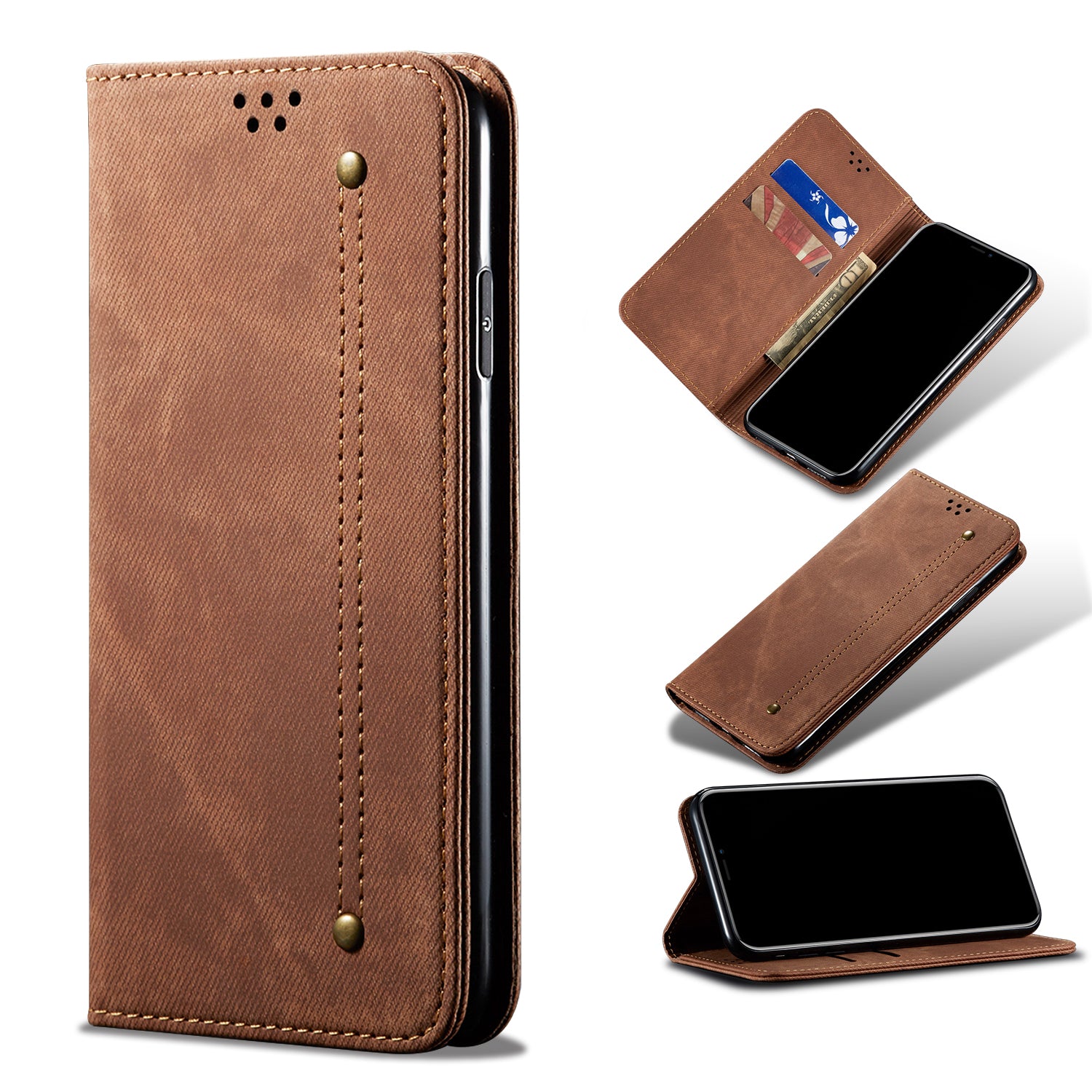 Leisure Style Jeans Cloth Texture Wallet Cell Phone Stand Leather Case for Vivo Y70 2020