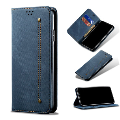 Leisure Style Jeans Cloth Texture Wallet Cell Phone Stand Leather Case for Vivo Y70 2020