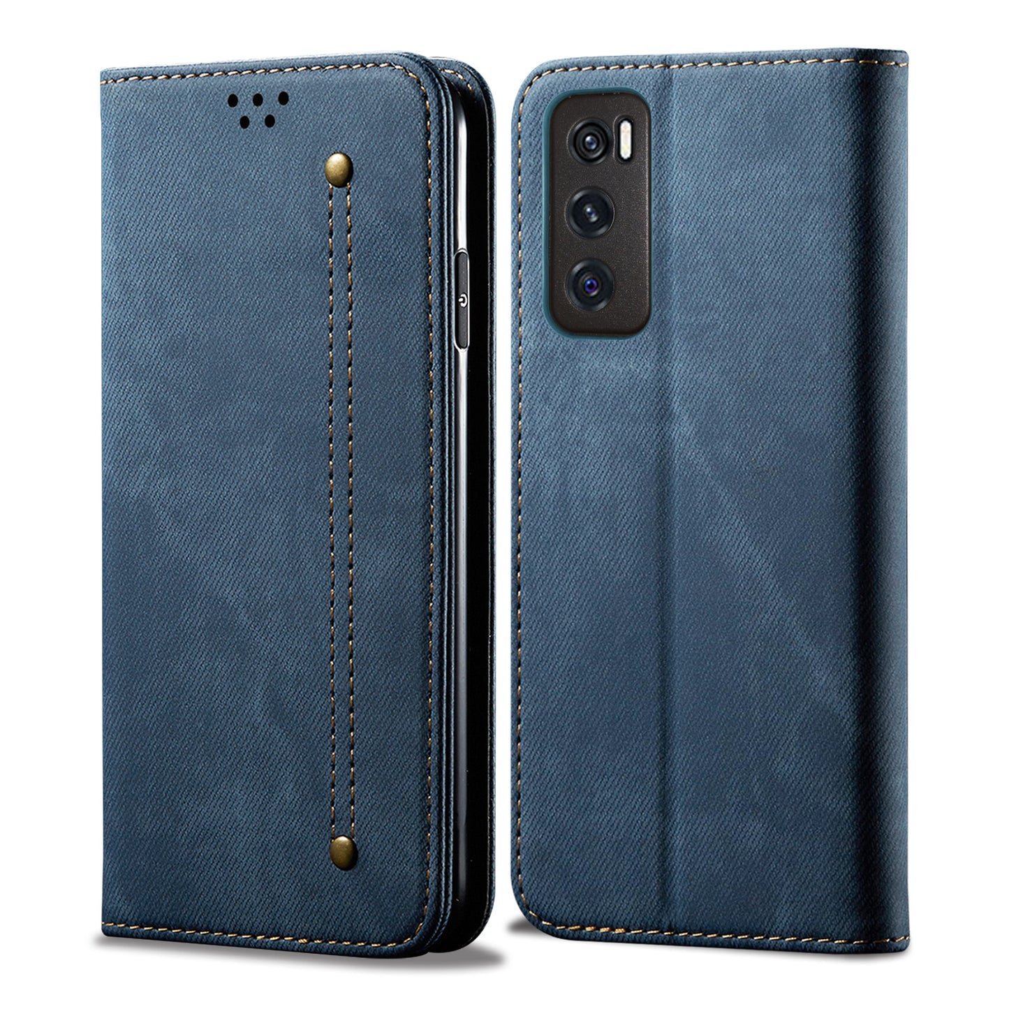 Leisure Style Jeans Cloth Texture Wallet Cell Phone Stand Leather Case for Vivo Y70 2020