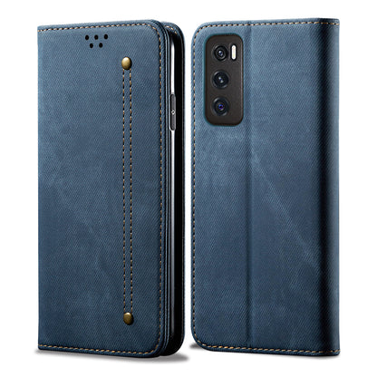 Leisure Style Jeans Cloth Texture Wallet Cell Phone Stand Leather Case for Vivo Y70 2020