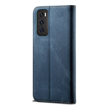 Leisure Style Jeans Cloth Texture Wallet Cell Phone Stand Leather Case for Vivo Y70 2020