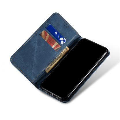 Leisure Style Jeans Cloth Texture Wallet Cell Phone Stand Leather Case for Vivo Y70 2020