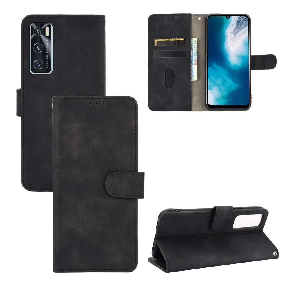 Skin-Feeling PU Leather Flip Phone Wallet Case with Wrist Strap for Vivo V20 SE/Y70 2020