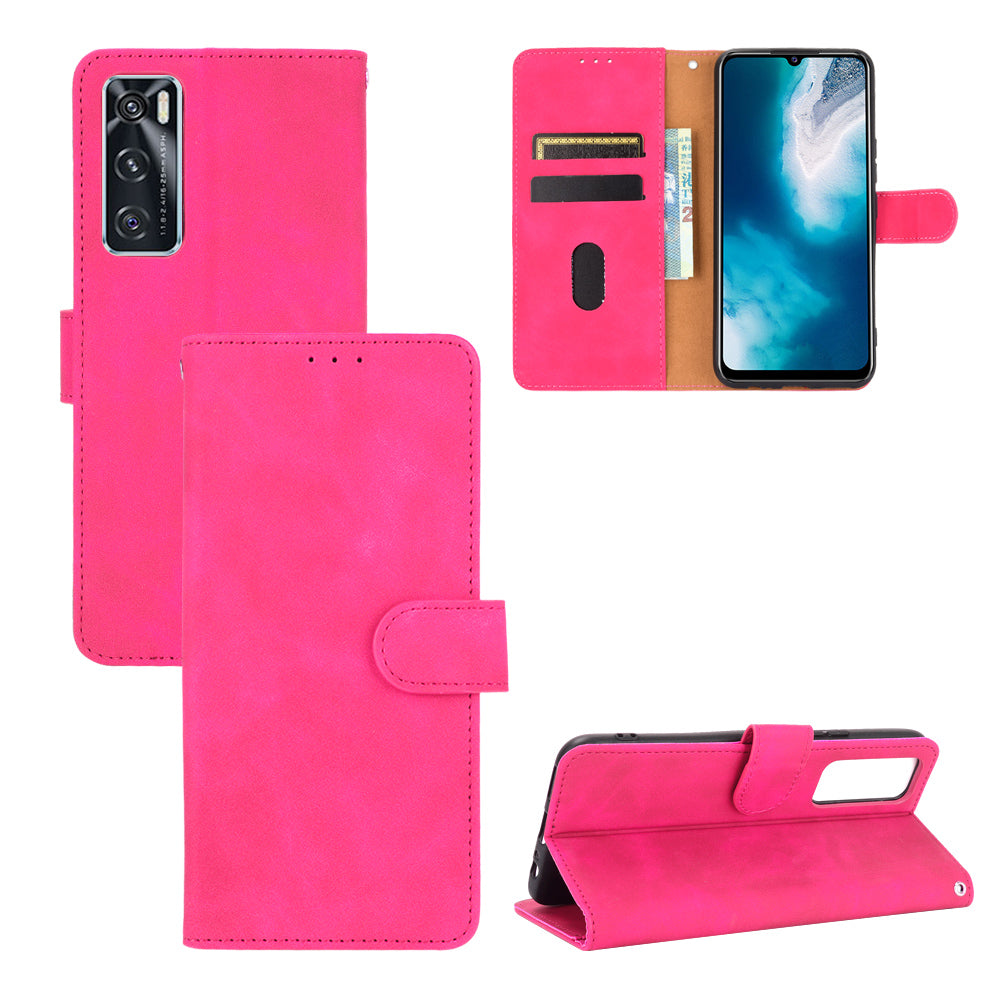 Skin-Feeling PU Leather Flip Phone Wallet Case with Wrist Strap for Vivo V20 SE/Y70 2020