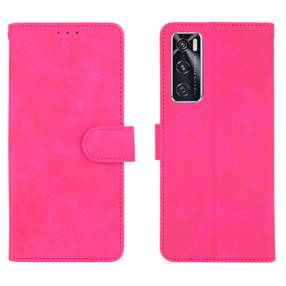 Skin-Feeling PU Leather Flip Phone Wallet Case with Wrist Strap for Vivo V20 SE/Y70 2020