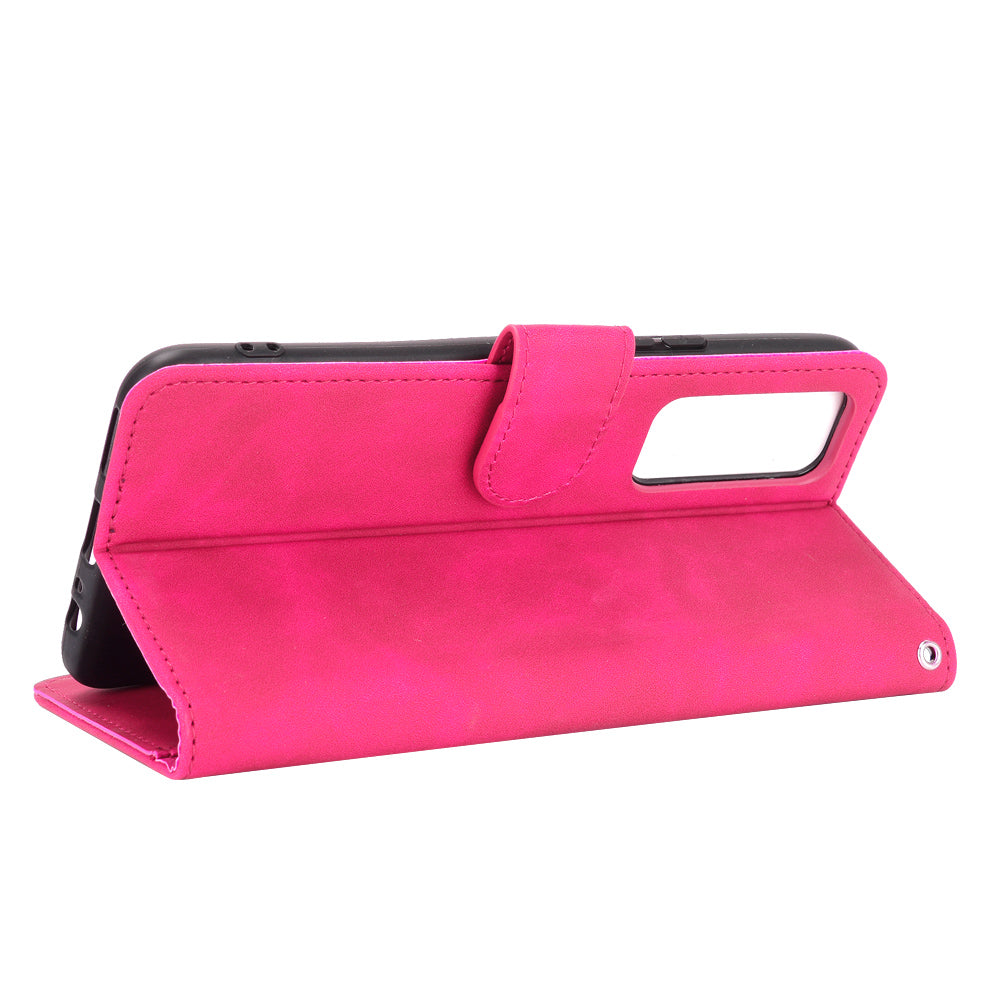 Skin-Feeling PU Leather Flip Phone Wallet Case with Wrist Strap for Vivo V20 SE/Y70 2020